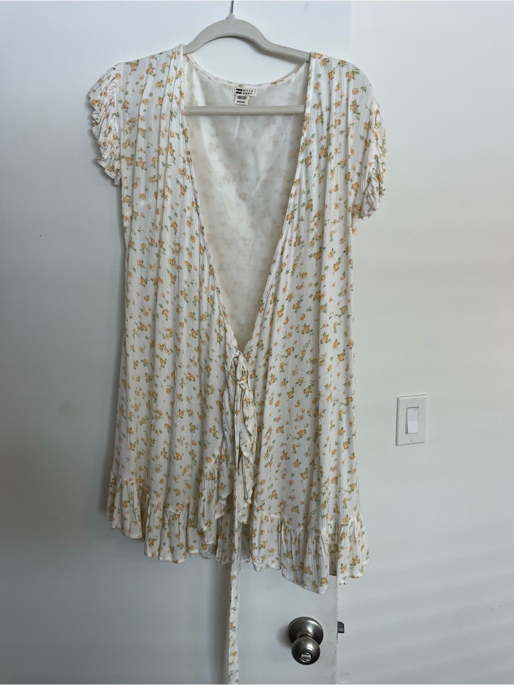 Billabong Light Floral Wrap Dress in Cream with Yellow Blossoms